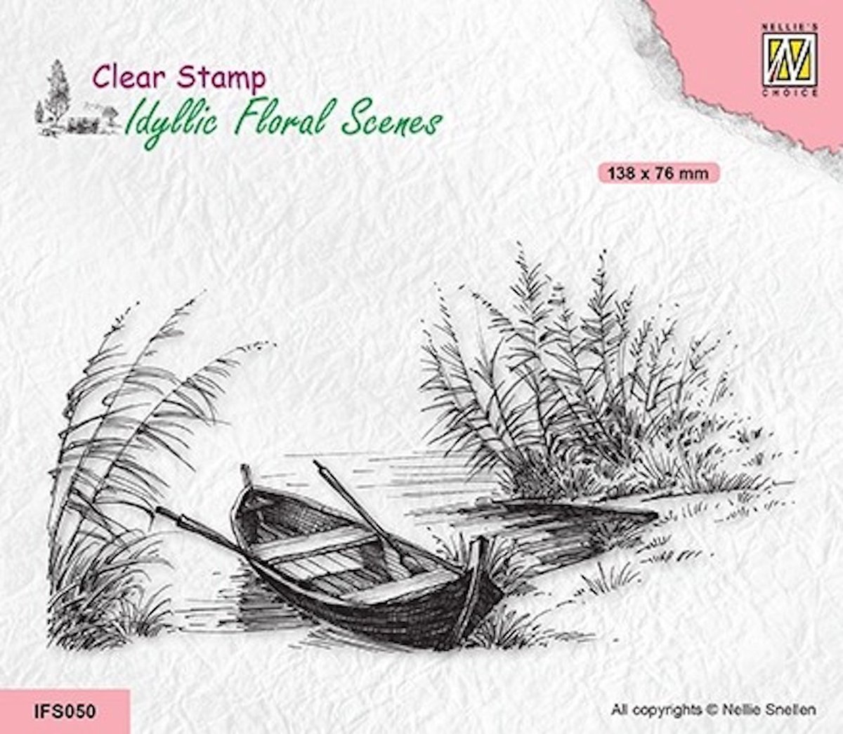 IFS050 Nellie Snellen Clearstamp - Idyllic floral scenes Lake with rowing boat - landschap stempel meer boot roeiboot